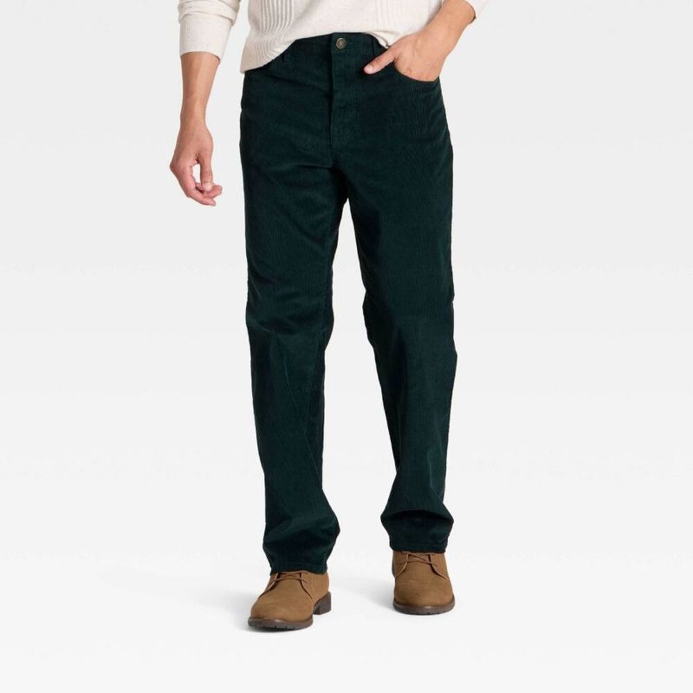 Men's Straight Fit Corduroy 5-Pocket Pants - Goodfellow & Co Dark Green 34x30